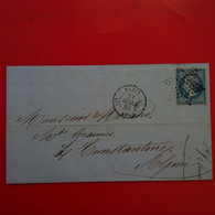 LETTRE TIMBRE BLEU 20C ETOILE DE PARIS 1863 POUR CONSTANTINE ALGERIE - 1862 Napoléon III