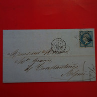 LETTRE TIMBRE BLEU 20C ETOILE DE PARIS 1863 POUR CONSTANTINE ALGERIE - 1862 Napoléon III.