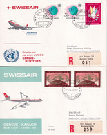 1971 - SUISSE / SWISSAIR - 2 ENVELOPPES RECOMMANDEES De GENEVE NATIONS UNIES ! => PAKISTAN / JAMAIQUE - Erst- U. Sonderflugbriefe