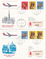 1967 - SUISSE / SWISSAIR - 2 ENVELOPPES RECOMMANDEES De BASEL ! => ITALIE / AUTRICHE - Eerste Vluchten