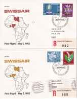 1962 - SUISSE / SWISSAIR - 2 ENVELOPPES RECOMMANDEES De ZÜRICH FLUGHAFEN ! => TRIPOLI  / LAGOS - First Flight Covers