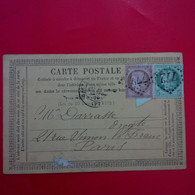 CARTE TIMBRE BISTRE BRUN ROSE 10C ET CERES VERT 10C AVEC GROS CHIFFRE 1875 CASTRES POUR PARIS - 1871-1875 Ceres