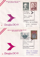 1971 - AUSTRIAN AIRLINES - 2 ENVELOPPES De WIEN (AUTRICHE)  => GRECE - Primeros Vuelos AUA