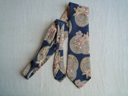 Cravate Bettini Bleu Marine Fleurs Plateu Moiré Soie - Cravatte