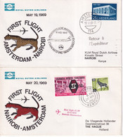 1969 - KLM / NEDERLAND - 2 ENVELOPPES ALLER ET RETOUR 1° VOL AMSTERDAM => NAIROBI (KENYA) - Luftpost