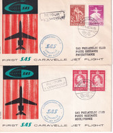 1960 - SAS / DANEMARK - 2 ENVELOPPES 1° VOL COPENHAGUE => PARIS / NICE - Aéreo