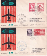1960 - SAS / DANEMARK - 2 ENVELOPPES 1° VOL COPENHAGUE => ESPAGNE (PALMA Et MADRID) - Poste Aérienne