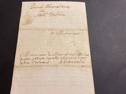 Lettre 1696 De Paris Pour Mr Le Mareschal Officier De Son Altesse Royale Le Duc D’Orléans à Beauvais - ....-1700: Precursors