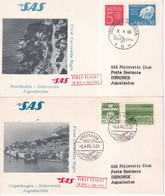 1965 - SAS / DANEMARK / SUEDE - 2 CARTES ILLUSTREES 1° VOL COPENHAGUE Et STOCKHOLM => DUBROVNIK (YOUGOSLAVIE) - Poste Aérienne