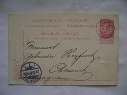 BELGIUM / BELGIQUE - ENTIRE POSTAL POSTED FROM BRUSSELS TO GERMANY WITH PERFIN "CL" IN 1906 IN THE STATE - 1893-1907 Armarios