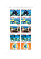 MALDIVES 2021 GLOBAL PROOF SHEETLET 10v - JOINT ISSUE - PANDEMIC CORONAVIRUS COVID-19 TOURISM TURTLES DIVING FISHES MNH - Gezamelijke Uitgaven