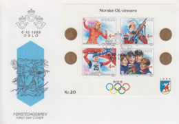 Enveloppe  FDC   1er  Jour   NORVEGE   Bloc  Feuillet   Jeux   Olympiques   De   LILLEHAMMER    1994 - FDC