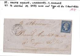 52 - HAUTE MARNE  - VARENNES SUR AMANCE -  Voir Descriptif De La Vente Avec Photo Du Scan - 1849-1876: Période Classique