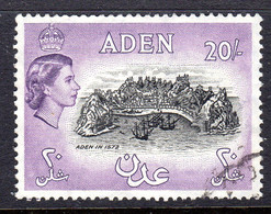 ADEN - 1957 QEII 20/- DEFINITIVE WMK MULT SCRIPT CA PERF 13½ X 13 BLACK & DEEP LILAC FINE USED SG 72 REF B - Aden (1854-1963)