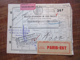 Frankreich 1927 Auslandspaketkarte Colis Postaux In Die Schweiz Valeur Declaree / Paris - Est Mit Vielen Stempeln!! - Cartas & Documentos