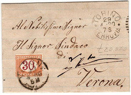 Italy  1880  Taxed Cover From Torino To Verona - Strafport