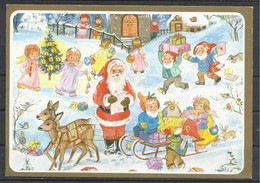Merry Christmas, Santa Claus With Elves And Angels,1986. - Babbo Natale