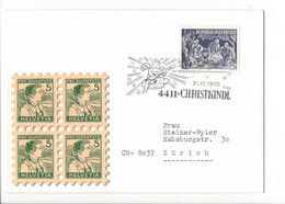 29187 - Christkindl 1970 Cover Pour Zürich 21.12.1970 Enveloppe Déco Bloc Pro Juventute 5 - Noël