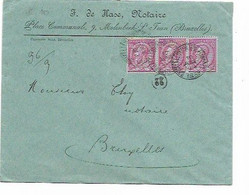 SH 1094. Bande De 3 N° 46 Càd BRUXELLES (PORTE DE FLANDRE) 10 AVR 1889 S/Lettre TRIPLE PORT Notaire à MOLENBEEK - 1884-1891 Leopold II.