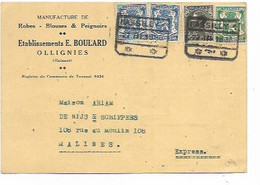 SH 1097. N° 401-425-426(2) C. Ferroviaire BASSILY 22.III.1936 S/CP EXPRES D' OLLIGNIES (Robes, Blouses..) V. Malines - Briefe U. Dokumente