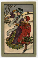 Illustrateur Vienne,Ethel Parkinson,scène Hivernale. Femme Avec Son Enfant Dans La Neige - Vienne