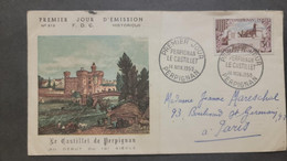 P) 1959 FRANCE, PERPIGNAN CASTLE STAMP, FDC, SHIPPER FROM GERMANY TO PARIS, WITH CANCELLATION, XF - Andere & Zonder Classificatie