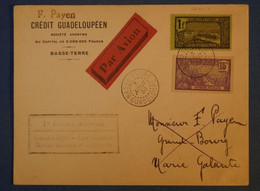 F4 GUADELOUPE BELLE LETTRE 1936 PREMIER VOL BASSE TERRE POUR MARIE GALANTE + AFRANCHISSEMENT PLAISANT - Storia Postale