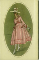 ZANDRINO SIGNED 1910s POSTCARD - WOMAN WITH PINK DRESS - N.22/4 (BG2154) - Zandrino