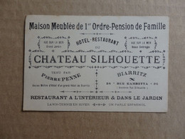 Carte De Visite Hôtel-restaurant Château Silhouette 28, Rue Gambetta Biarritz (64). - Visitekaartjes