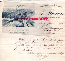 87- CUSSAC- USINE DE LA MONNERIE- RARE BELLE LETTRE  A. MOREAU MANUFACTURE DRAPERIE BONNETERIE-1913 - Textile & Vestimentaire