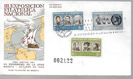COLOMBIE  FDC 1955 Upu Bateaux Colomb Bolivar Washington - Barche