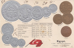 Représentation Des Monnaies De L'Egypte - Carte Gauffrée - Variante Avec Oriflamme. - Monnaies (représentations)