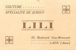 Laon * Couture Spécialité De Jersey LILI 35 Boulevard Gras Brancourt * Carte De Visite Ancienne - Laon