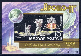 HUNGARY 1969 Apollo 11 Moon Landing Imperforate Block MNH / **.  Michel Block 72B - Blokken & Velletjes