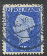 NIEDERLANDE 1947 Königin Wilhelmina 25 C Hellblau, Gestempeltes Kab.-Stück – Achtung Von Diese Marke Gibt Es Farbnuancen - Used Stamps