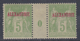 Alexandrie N° 6 X 5 C. Vert-jaune En Paire Millésime 0,  Trace De Charnière Faible Sinon TB - Unused Stamps