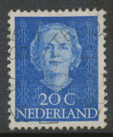 NIEDERLANDE 1949, Königin Juliane 20 C Blau, Gestempeltes Kab.-Stück – Achtung:   Von Diese Marke Gibt Es Farbnuancen - Gebruikt