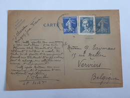 Entier Postal Type " Semeuse " Envoyé De Marigny Vers Verviers ... Lot480 . - Standard Postcards & Stamped On Demand (before 1995)