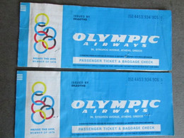 OLYMPIC AIRWAYS,  TWO PASSENGER TICKETS, 1995 - World