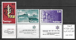 Israel 1967 - Michel 390-392, Scott 345-347 (**MNH) - Unused Stamps (without Tabs)