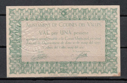 BILLETE DE CODINES DEL VALLES DE 1 PESETA DE 1937 - Otros & Sin Clasificación