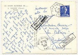 FRANCE - 20F Muller Sur CPM, Obl Hexagonale Tiretée "SAGONE / CORSE" 8/8/1959 + Tireté "BOULOURIS/ VAR 14/8/1959 - Handstempel