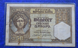 Banknotes Serbia 50 Dinara 1941 F    ПЕДЕСЕТ СРПСКИХ ДИНАРА  БЕОГРАД, 1 АВГУСТ 1941 - Serbie