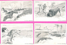 Delcampe - Lot 8 Cartes Postales Illustrées Par Leclerc Offertes Par Le Journal Des Voyages Animaux Fleurs Jeunes Femmes - Leclerc