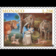 Monaco 2021 Christmas JESUS Mary Joseph Donkey Ox Sheep Christ Noel 1v Mnh - Unused Stamps