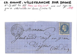 69 - RHONE - (68) -  VILLEFRANCHE SUR SAONE -  Voir Descriptif De La Vente Avec Photo Du Scan - 1849-1876: Periodo Clásico