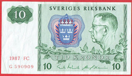 Suède - Billet De 10 Kronor - Gustav VI Adolf - 1987 FC - P52e - Svezia