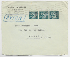 ALGERIE IRIS 1FR BANDE DE 3 LETTRE AVION ORAN 19 MAI 1946 POUR PARIS - 1939-44 Iris