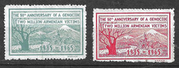 2 Vignettes 1915 -1965 Cinquantenaire Génonide Arménien 2 Millions De Victimes  Neufs (*) ,B/TB  - Flüchtlinge