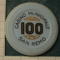 M_p> Gettone Casinò Municipale San Remo Con Cifra 100 - Stesso Soggetto Da Ambo I Lati - Casino